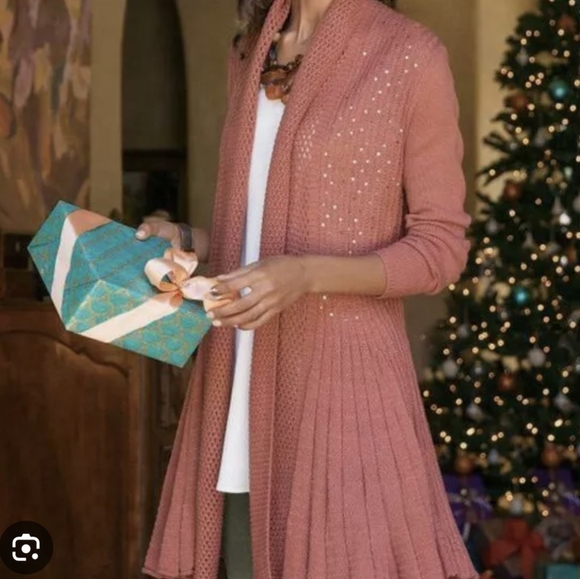 Soft SurroundingsSuzette sequin long line Asymmetrical open front cardigan Large - Picture 2 of 8